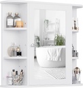 Shintenchi Bathroom Wall Cabinet with Mirror, Mounted Medicine Cabinets with 4 Internal and 6 Open Shelves, Mirrored Door Over The Toilet Storage, Solid White