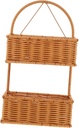 OUNONA Woven Wall Hanging Basket with Handle Double Tea Color Storage Organizer for Kitchen Fruits Bathroom Toiletries and Decorative Flower Arrangements PP Material