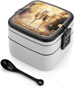 Bento Lunch Box for Women Lunch Containers for Adults Two Glasses of Champagne Double Layered Lunchbox Large Capacity Bento Box with Cutlery for Work Picnic Camping Travel