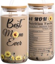 Christmas Gifts for Mom Womem, 16oz Can Glass Cups with Lids and Straws Mom Iced Coffee Cups for Mama Wife New Mother Stepmom on Birthday Xmas Presents