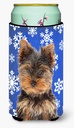 Caroline's Treasures KJ1181TBC Winter Snowflakes Holiday Yorkie Puppy/Yorkshire Terrier Tall Boy Hugger Can Cooler Sleeve Hugger Machine Washable Drink Sleeve Hugger Collapsible Insulator Beverage I