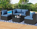 Shintenchi 5 Pieces Outdoor Patio Sectional Sofa Couch, PE Wicker Furniture Sets, Patio Conversation Sets with Washable Cushions Glass Coffee Table for Garden, Poolside, Backyard, Aegean Blue
