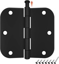 HOSOM Door Hinges 3 Pack Rounded Matte Black Door Hinge 3.5 x 3.5 inch with 5/8 Radius, Black 3 1/2 Interior Door Hinges, 3 ½"x 3 ½" Hardware