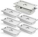 CURTA 6 Pack Anti-Jam Slotted Hotel Pans with Lids, 1/3 Size 2 1/2 Inch Deep, NSF Commercial 18/8 Stainless Steel Chafing Steam Table Food Pan with Covers
