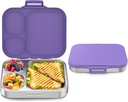 Stainless Steel Bento Box Kids, Leak Proof Metal Bento Lunch Box,3 Compartments 304 Stainless Steel Bento Lunch Containers for School and Office,BPA-Free(Purple)