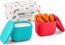 OmieBox UP (2 pack) Leakproof Dips Containers To Go, Salad Dressing Container, Condiment Container with Lids - Food Safe Silicone - 4.5 ounces (Pink/Teal)