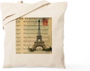 CafePress Vintage Music Notes Paris Eiffel Tower La Tote Bag Reusable Natural Beige Canvas Shopping Bag