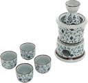 7-Piece Floral Design Ceramic Japanese Hot Sake Set with Warmer, 4 Cups, Carafe & Heating Pot (Color : A, Size : 1 Set) (C 1 Set)