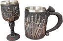Ebros Set of 2 Medieval Valyrian Steel Blade Swords Wine Goblet Chalice With Entwined Dragons Stem And Iron Throne Dragon Tankard Mug Fantasy GOT Themed Accessory Party Prop Decors