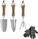 GOODSMANN 3 Piece Garden Tool Set of Trowel & Transplanter & Cultivator, Heavy Duty Stainless Steel Gardening Kit Shovel Soils Scoop Triple Claw Rake for Transplanting Digging Weeding Planting