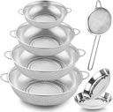 Colander Stainless Steel, 7 Piece Strainers and Colanders Set, Mesh Strainer Net Baskets with Handles, 2 Stainless Steel Plates and Fine Mesh Strainer for Kitchen Food Strain Drain Rinse Cooking