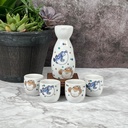Tea Bowl Shop Cute Puff Fish Design Ceramic Sake Set Sake Bottle and Sake Cup, Shot Ceramic Cup, 5 fl oz, Microwave Safe