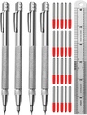 Tungsten Carbide Scriber, Knurled Aluminum Handle, 4-Pack with Bonus Marking Tips and Steel Ruler, Ideal for Detailed Crafting and Carving