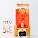 1.2 Gallon Large Glass Drink Dispenser For Parties, Beverage Dispenser with Bamboo Wood Stand and Stainless Steel Spigot, Juice, Lemonade, Water jug dispenser, Laundry Detergent Dispenser (1 PACK)
