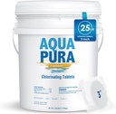 Aqua Pura Chlorine Tablets for Swimming Pool,3" Pool Supplies, Individually Wrapped Stabilized Chlorine Tablets, Long-Lasting, Slow Dissolve,Kill Bacteria,UV Protected,90% Available,25 LB