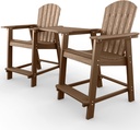 YEFU Tall Adirondack Chair Set of 2, Balcony Chair with Connecting Table, Poly Lumber Adirondack Chair, Patio Bar Stools, 380lbs, Weather Resistant for Outdoor Deck Lawn Pool-Teak