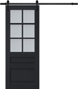 SARTODOORS Veregio 7339 | Interior Single Sliding barn Door with Frosted Glass, Solid Wood, 32x84, Black, Classic Style | Hardware Included