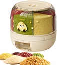 Grain Storage Container Dispenser,6 Grids 360°rotating grain dispenser With Lid,Durable Plastic,Transparent Drawer,One-Click Output for Rice,for Grains Beans Corns, Kitchen Organizer (printing,L)