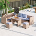 6-Piece Outdoor Patio Rattan Furniture Set, Wicker Sectional Conversation Set Sofa Set with Adjustable Seat, Openable Seat and Storage Box, Modular Seating Groups Combination Outdoor Set (Blue)