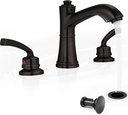 8 Inch Oil Rubbed Bronze Bathroom Faucet Widespread Brass Bathroom Sink Faucet 3 Hole, 2 Handle with Pop up Drain & Pre-Installed Water Hose