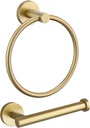 Brushed Gold Bathroom Accessories Set - 2 Piece Wall Mounted Toilet Paper Holder & Hand Towel Ring, Durable Stainless Steel with Brass Finish, Rustproof Bathroom Hardware Installation Kit