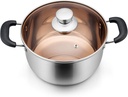 6 Quart Stock Pot with Lid, P&P CHEF Stainless Steel Cooking Pot Stockpot for Soup and Pasta, Heat-proof Handle & Glass Lid, Dishwasher Safe & Non Toxic