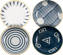 Ceramic Plate Set - 8 Inch Mixed Color Japanese Design, 4-Piece Dinnerware Set, Yellow/blue, ZLV-PLATESET-001