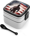 Double Layer Bento Boxes American Soldier Bento Box for Adults Leakproof Lunch Box for Office Work Travel Large Capacity Meal Boxes With Removable Compartments