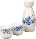 Hand Painted Ceramic Sake Set with 1 Sake Pot & 2 Cups, Handmade Porcelain, 175ml Japanese Design, Ideal Gift Set for Adults