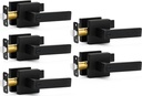 5 Pack Matte Black Door Handles Privacy Door Levers, Heavy Duty Bed and Bath Door Locks Interior Door Knobs, Reversible Keyless Flat Levers with Square Rosette