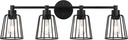XiNBEi Lighting Farmhouse Vanity Light for Bathroom, 4 Light Industrial Bathroom Lighting Fixtures Over Mirror in Matte Black Finish, Vanity Lights with Cage Shade XB-W1287-4-MB