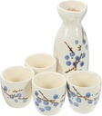 Alipis Plum Blossom Sake Set 5-Piece Glazed Ceramic Sake Pot and Cups for Home Entertaining Traditional Japanese Drinkware