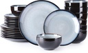 LERATIO Ceramic Dinnerware Sets for 8,Stoneware Plates and Bowls Sets,Handmade Reactive Glaze Dishes Set,Chip Resistant and Scratch Resistant | Oven&Dishwasher & Microwave Safe-Gray White (24PCS)