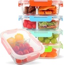 5 Pack 34oz Glass Food Storage Containers 2 Compartment, Glass Meal Prep Containers with Snap Locking lids, Airtight Lunch Bento Boxes, Microwave, Dishwasher, Oven Safe