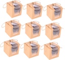 Cabilock 10pcs Kraft Cupcake Boxes Transparent Window Food-grade Baking Packaging for Muffins Pastries for Parties and Events