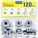 120PCS Washers for Screws, HOLMOL Stainless Steel Flat Washer Assortment with 5 Sizes M4 M5 M6 M8 M10, Metal Assorted Large Washer Set, Washers for Bolts