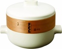 JIA Steamer Pot Steamer with Steaming Basket, 9.4 inches (24 cm), Ceramic Pot, White, Large
