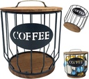 Coffee Pod Holder Large Capacity Coffee Bar Organizer with Wood Lid Base Rustic Space-Saving Pod Organizer Reusable Accessories for Bar