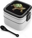 Red Eared Slider Turtle Bento Box with 2 Compartments Adult Lunch Box Lunch Container for Meal Prep Work And Outdoors