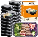 PIRTA 60 Pack 24 oz Meal Prep Containers Reusable with Lids, Food Safe, Leakproof, Microwave, Freezer, Dishwasher, To-Go Take Out, Plastic Food Storage Bento Lunch Box