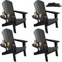 FOOWIN Folding Adirondack Chair Set of 4, HDPE Adirondack Chairs with Cup Holder, Weather Resistant Plastic Fire Pit Chairs for Outdoor, Patio, Lawn, Garden, Backyard, Deck, Black