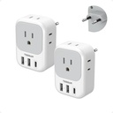 2 Pack European Plug Adapter USB C, TESSAN US to Europe Adapter 4 Outlets 3 USB Charger, Type C International Power Adaptor to Italy Spain France Portugal Iceland Germany, Europe Travel Essentials