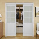 Soft-Close Sliding Pocket Door 60" x 80", 6 Panel Tempered Frosted Glass Door Slab with Hardware Kit&Pocket Doors Frame, Interior Sliding Doors for 2x4 Stud, Pre-Finished&Paintable