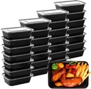 Sawysine 100 Pcs Plastic Meal Prep Containers Food Storage Containers Reusable Lunch Bowls with Lid Stackable Disposable Lunch Boxes 1 Compartment Bento Box(Black,26 oz)
