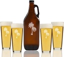 "Palm Tree Mason" Beer Amber Growler & pint Glasses, Set of 5