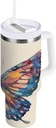 30 oz Tumbler With Handle and Straw Lid, Stainless Steel Vacuum Insulated Tumbler for Water, Iced Tea or Coffee, Easy to Clean (Three Dimensional Butterfly)