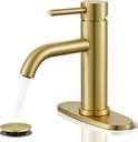 Gold Bathroom Faucet, WINKEAR Single Hole Bathroom Faucet with Pop-up Drain and Flexible Hoses, Single Handle for Sink, Vanity, RV, Modern Farmhouse, Suitable for 1 Hole or 3 Hole
