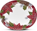 Gift Boutique 50 Count Christmas Poinsettia Greenery Oval Plates 10" x 12" – Holiday Paper Serving Platters for Parties and Gatherings