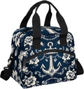 Navy Blue Anchor Insulated Lunch Bag for Women Men Adults Large Reusable Lunch Box Vintage Nautical Coastal Leakproof Cooler Tote Bags with Adjustable Shoulder Strap