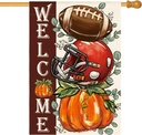 AVOIN colorlife Fall Football House Flag 28x40 Inch Double Sided Outside, Welcome Autumn Pumpkin Seasonal Yard Outdoor Flag Red